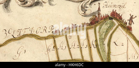 L'opera d'arte "Tideman Vliedorp en Houwerzijl" raffigura paesaggi rurali nella campagna olandese, mostrando la tranquillità e la bellezza pastorale della regione. La tecnica dell'artista enfatizza gli elementi naturali e l'atmosfera tranquilla dell'ambiente rurale olandese. Foto Stock