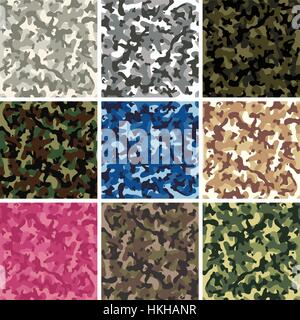 Vettore Collezione di seamless pattern di sfondo di colorato disegno camouflage Illustrazione Vettoriale