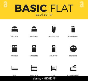 Set di base di icone del letto Illustrazione Vettoriale