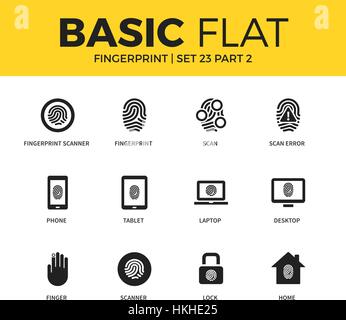 Set di base di icone di impronte digitali Illustrazione Vettoriale