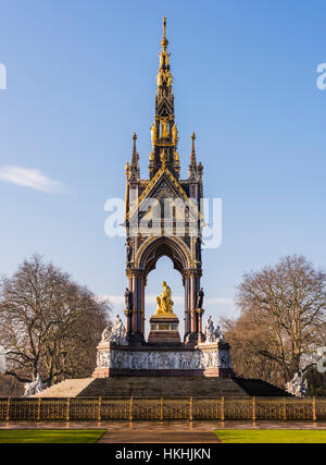 Il sole invernale sul Albert Memorial, Hyde Park, London, Regno Unito Foto Stock