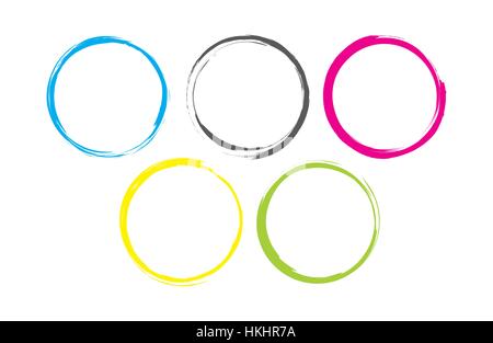 Cinque astratta anelli colorati isolati su sfondo bianco. Set di blu, nero, rosso, giallo e verde Ring. Illustrazione vettoriale in formato EPS8 formato. Illustrazione Vettoriale