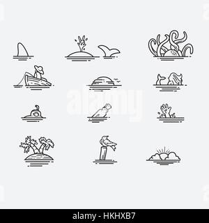 Varie cose sulla superficie del mare Illustrazione Vettoriale