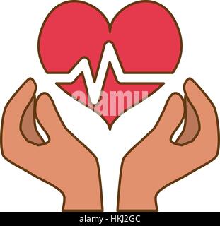 Colore di cardiologia di cuore con le mani l'icona dell'immagine illustrazione vettoriale Illustrazione Vettoriale