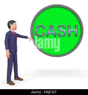 Pulsante contanti segno mostra monete valuta il rendering 3D Foto Stock