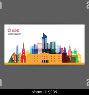 Oslo colorata architettura illustrazione vettoriale, città skyline silhouette, grattacielo, design piatto. Illustrazione Vettoriale