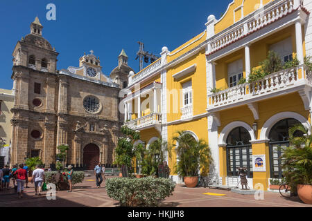 La Colombia, Cartagena, Plaza San Pedro Claver e chiesa Foto Stock