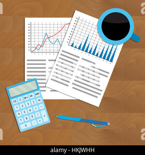 Verificare le statistiche grafici. Analizzare e analytics, struttura di analisi di mercato. Illustrazione Vettoriale Foto Stock