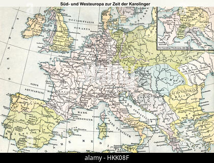 Mappa storica del periodo Carolingio in Europa Foto Stock