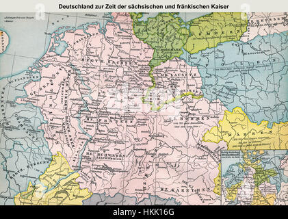 Mappa storica della Germania durante il periodo del Sassone imperatori Frankish Foto Stock