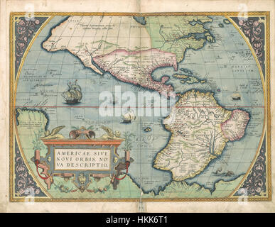 Questa mappa dell'atlante di Abraham Ortelius mostra le caratteristiche geografiche del XVI secolo. Il lavoro di Ortelius è considerato uno dei primi atlanti moderni, che offre rappresentazioni dettagliate dell'Europa e del mondo in un periodo di crescente esplorazione e progressi cartografici. Foto Stock