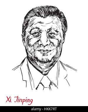 Xi Jinping, Segretario Generale del Partito Comunista della Cina, il Presidente della Repubblica popolare di Cina, semplice disegnati a mano illustrazione Foto Stock