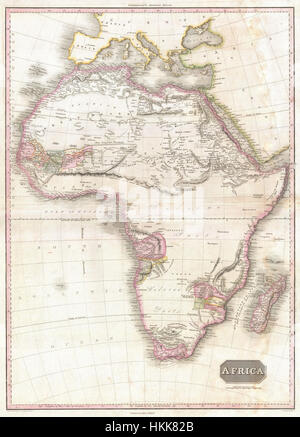 Questa mappa dell'Africa del 1818 di Pinkerton, pubblicata da Geographicus, offre una rappresentazione dettagliata del continente africano come si è capito all'inizio del XIX secolo. La mappa evidenzia le principali caratteristiche geografiche e i luoghi conosciuti all'epoca, riflettendo l'esplorazione europea e gli interessi coloniali in Africa durante il periodo. Foto Stock