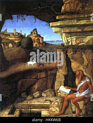 Giovanni Bellini San Girolamo lettura in campagna Foto Stock