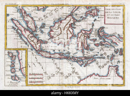 Questa mappa del 1780 di Raynal e Bonne illustra le Indie Orientali, che coprono Singapore, Giava, Sumatra e Borneo, offre approfondimenti geografici storici nel sud-est asiatico durante il XVIII secolo. Foto Stock