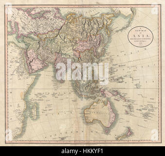 Una mappa del 1806 di Asia, Polinesia e Australia di John Cary, che mostra la prima comprensione geografica delle regioni. La mappa evidenzia le caratteristiche politiche e fisiche di questi territori durante l'inizio del XIX secolo. Foto Stock