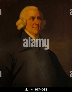 Ritratto di Adam Smith, il rinomato economista politico del XVIII secolo, catturato in stile artistico classico. I contributi di Smith all'economia e alla filosofia si riflettono spesso in opere che celebrano la sua eredità. La sua immagine è un'icona storica nelle gallerie d'arte e nei musei. Foto Stock