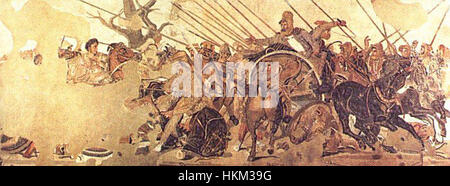 Il mosaico della "Battaglia di Isso", risalente al 100 a.C. circa, raffigura il famoso scontro tra Alessandro Magno e re Dario III di Persia. Questo antico mosaico cattura l'intensità e la portata di una delle battaglie più importanti della storia. Foto Stock