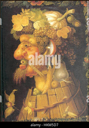 L'opera d'arte di Giuseppe Arcimboldo del 1566 presenta il suo stile distintivo di creare ritratti umani utilizzando oggetti come frutta, verdura e fiori. Questo lavoro innovativo fonde il surrealismo con l'attenzione del Rinascimento sulla natura e la forma umana. Foto Stock