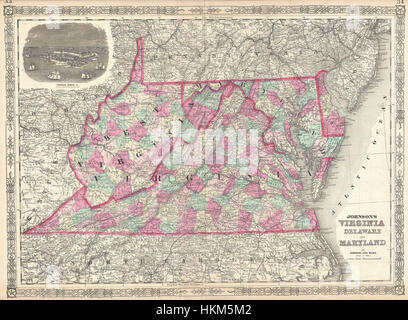 1864 Johnson Mappa di Virginia, West Virginia, Maryland, Delaware e - Geographicus - VirginiaWestVirginia-johnson-1864 Foto Stock