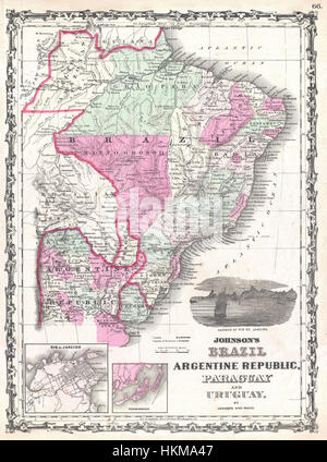 1862 Johnson Mappa di Brasile, Paraguay, Uruguay e Argentina - Geographicus - Brasile-johnson-1862 Foto Stock