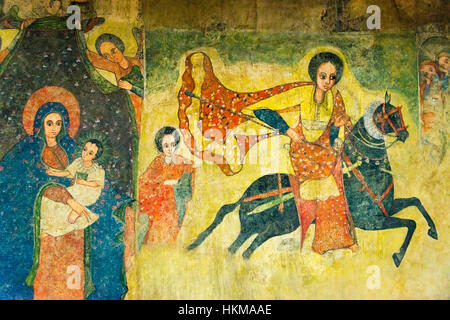 Murale all'interno del Museo Nazionale di Etiopia, Addis Abeba, Etiopia Foto Stock