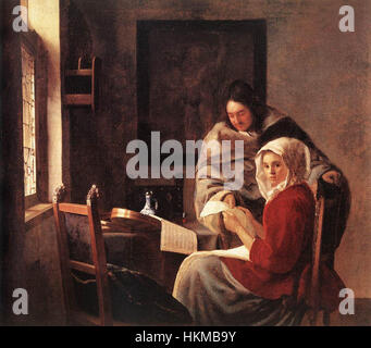 Johannes Vermeer - ragazza interrotta in corrispondenza con la sua musica - WGA24648 Foto Stock