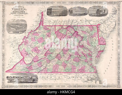 1864 Johnson Mappa della Virginia, Delaware, Maryland e Virginia Occidentale - Geographicus - VAWV-J-64 Foto Stock