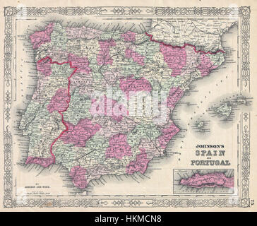 1864 Johnson Mappa della Spagna e del Portogallo - Geographicus - SpainPortugal-johnson-1864 Foto Stock