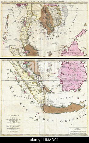 1710 Ottens Mappa del sud-est asiatico, Singapore, Thailandia (SIAM), Malaysia, Sumatra, Borneo - Geographicus - Siam-ottens-1710 Foto Stock