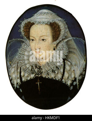 Il ritratto del 1542 di Maria Stuart cattura la giovane regina di Scozia in un classico stile rinascimentale, enfatizzando l'abbigliamento regale e la sua posizione di monarca durante un momento cruciale della storia scozzese. Foto Stock