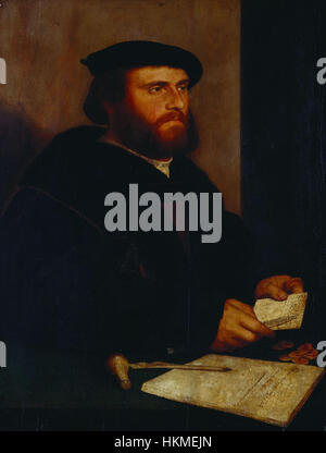 Un commerciante del tedesco steelyard da Hans Holbein il Giovane Foto Stock