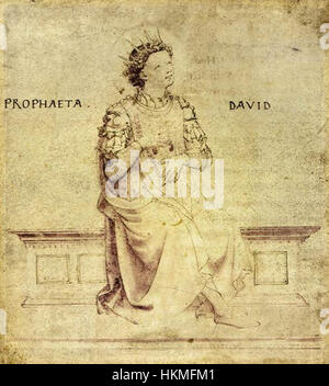 "David on a Psalter" di fra Angelico è un'opera d'arte che illustra il re biblico David che suona un'arpa, una scena dell'Antico Testamento. Questo dipinto fa parte della collezione del Museo di San Marco, che espone arte religiosa del periodo rinascimentale. Foto Stock