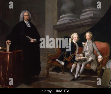 Un dipinto storico di Richard Wilson raffigurante Francis Ayscough con il Principe di Galles (poi Re Giorgio III) e Edoardo Augusto, Duca di York e Albany. Questo ritratto cattura le figure in uno stile formale del XVIII secolo. Foto Stock