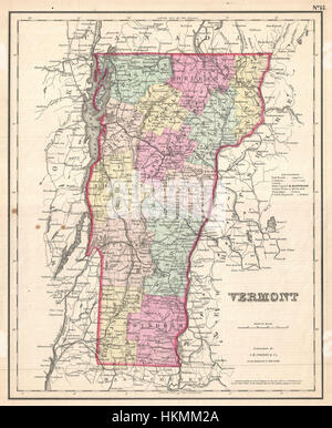 Questa mappa di Colton del 1857 del Vermont offre una rappresentazione geografica dettagliata dello stato durante la metà del XIX secolo. Fornisce un'istantanea storica dello sviluppo e del paesaggio dello stato in quel momento, mostrando monumenti, città e caratteristiche geografiche. Foto Stock