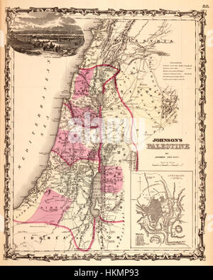 La Johnson Map of Palestine del 1862, con Israele e la Terra Santa, è una mappa storica significativa che offre una visione dettagliata della geografia della regione durante il XIX secolo. Foto Stock