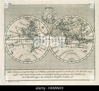 La mappa del mondo in due sfere, creata nel XVI secolo, mostra una rappresentazione unica della geografia globale. Questa antica illustrazione riflette la prima comprensione europea dei continenti e degli oceani del mondo. Foto Stock
