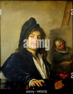 Questo dipinto, "dopo Frans Hals", è un tributo allo stile del maestro olandese. Raffigura un giovane artista in un vivace ritratto tipico dell'approccio di Hals, con una particolare attenzione all'espressione vibrante e al pennello dinamico, catturando l'energia della ritrattistica del XVII secolo. Foto Stock