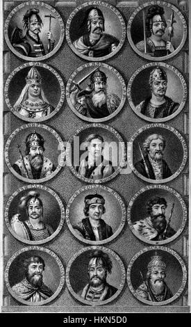 La "storia della Russia" di William Tooke offre una dettagliata storia del passato russo, catturando i momenti chiave e le figure della storia russa. L'illustrazione presente in questo lavoro è una rappresentazione artistica della storia russa. Foto Stock