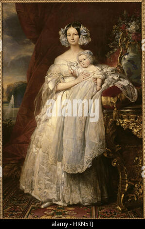 Ritratto di Helene di Mecklenburg-Schwerin, (Duchessa di Orleans) con suo figlio Principe Louis Philippe, Conte di Parigi da Winterhalter Foto Stock