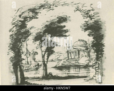 Il progetto scenico di Filippo Juvarra per "Amor d'un ombra - atto i" (forse di Domenico Scarlatti) riflette l'estetica teatrale barocca, mostrando elaborati ornamenti e dettagli architettonici. Questa opera d'arte cattura la grandiosità e l'intricata scenografia associata all'opera italiana del XVIII secolo. Foto Stock