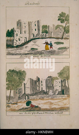 *Atlas Schoemaker* è un'illustrazione dettagliata della mappa della serie *Westfriesland*, che raffigura la regione dell'Olanda settentrionale, compresi monumenti storici come il Castello di Brederode. Questa mappa è stata creata per fornire informazioni geografiche e storiche, mostrando il ricco patrimonio della regione nei Paesi Bassi. Foto Stock