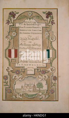 Questa opera d'arte è il frontespizio di un atlante con la regione Zuid-Holland, risalente al 1492. Presenta una mappa dettagliata della zona, evidenziando le caratteristiche geografiche e gli insediamenti. Questo pezzo fornisce informazioni storiche sulla conoscenza cartografica e la comprensione territoriale del tardo Medioevo. Foto Stock