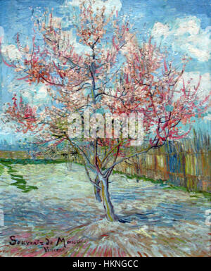 Il Roze Perzikbomen di Vincent van Gogh, dipinto nel 1888, presenta una vivace rappresentazione della natura, un elemento chiave del suo stile post-impressionista, con colori vivaci e pennellate testurizzate. Foto Stock
