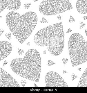 Disegnata a mano artisticamente ornamentali etnici seamless pattern con cuore Illustrazione Vettoriale