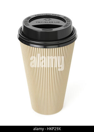 Prendi il caffè nella tazza termica. Isolato su uno sfondo bianco estrarre la calotta. 3D rendering immagine Foto Stock