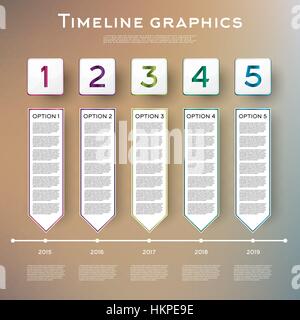 Timeline Infographics Design con cinque opzioni. Illustrazione Vettoriale. Il concetto di business con le fasi e i processi. Illustrazione Vettoriale