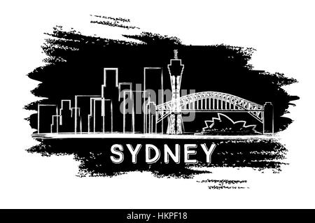 Skyline di Sydney Silhouette. Mano Bozzetto. Illustrazione Vettoriale. Viaggi di affari e di turismo con il concetto di architettura storica. Illustrazione Vettoriale