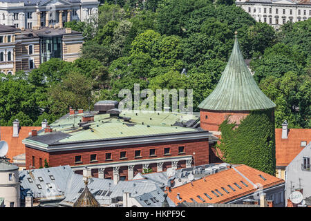 Vista sulla riga alla Torre della Polvere (Pulvertornis), Riga, Lettonia, Paesi Baltici, Europa Foto Stock