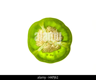 Sezione trasversale di un peperone verde Foto Stock